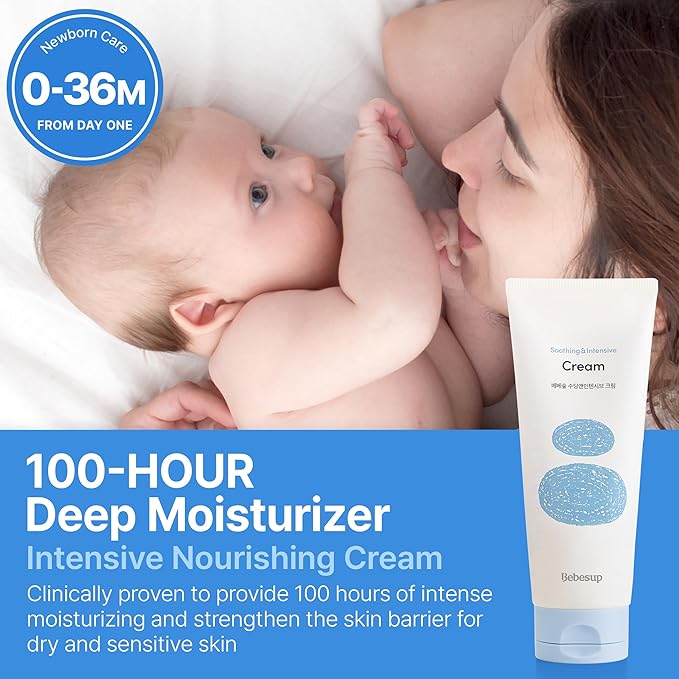 BEBESUP- 100-Hour Moisture Barrier Baby Cream | Korean Skincare for Sensitive & Atopic Skin Ceramide Capsule Organic Rice-Infused Hypoallergenic Dermatologist Approved 6.76 fl oz
