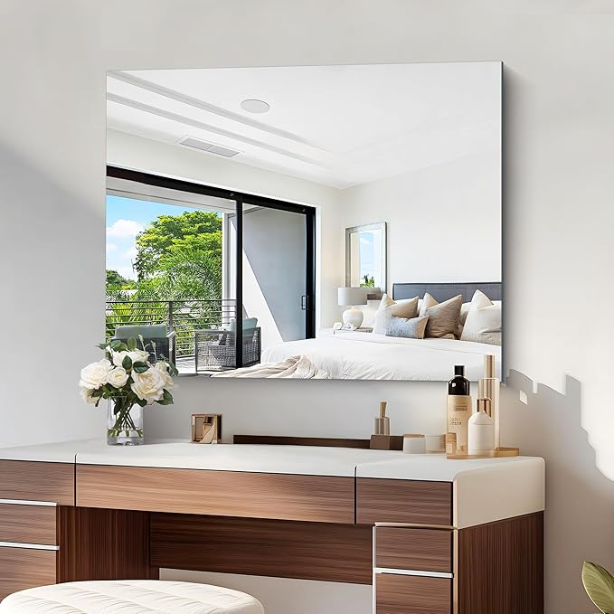 KOCUUY Frameless Mirror, 30"x40" Bathroom Mirror for Over Sink, Unframed Vanity Mirror, Large Rectangle Mirror for Wall, Upgraded Shatterproof, Wall Mirror for Bathroom, Bedroom, Living Room, Entryway