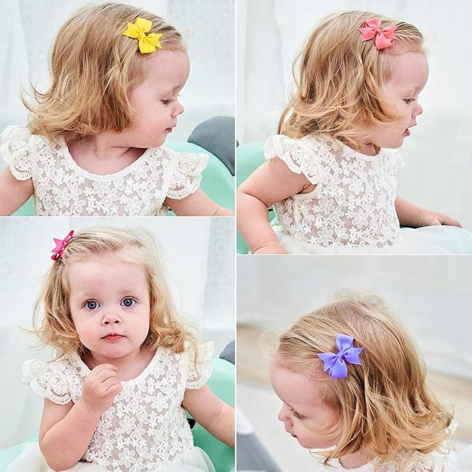2" Baby Hair Clips Fully Lined Bows Tiny Alligator Clips for Infants and Toddlers in Pairs