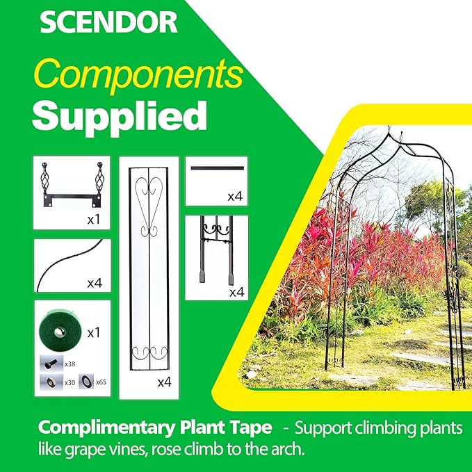 Garden Arch Trellis 14.2" L x 46.5" W x 98.4" H, Black Iron Arbor, Courtyard Arbor Trellis for Various Climbing Plants Rose, Outdoor Archway Wedding Ceremony Party