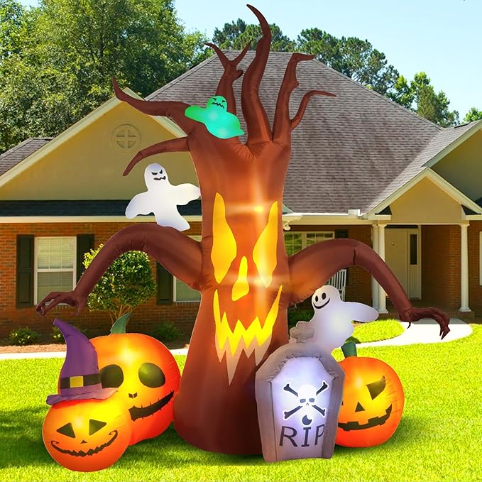 Max Fun 8FT Halloween Inflatables Decorations Inflatable Dead Tree Outdoor Decorations with LED Lights Built-in Blow Up Yard Decoration Pumpkin Ghost for Outdoor Garden Lawn(8Ft-Halloween Dead Tree)