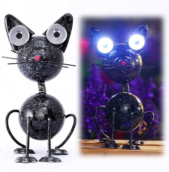 Solar Cat Statue Lights Outdoor Metal Yard Art - Funny Cat Statue for Garden Patio Decor Lawn Ornaments