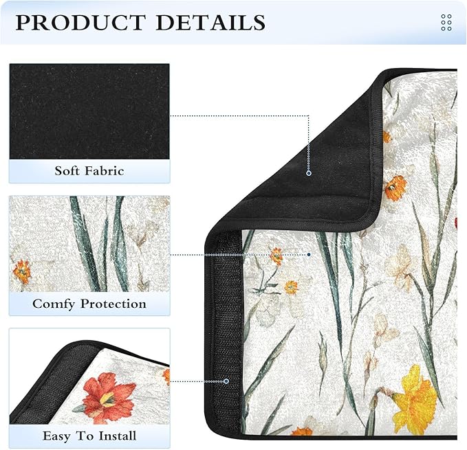 Car Seat Belt Pads Covers 2 Pack Breathable Seat Belt Shoulder Strap Covers Pad for Adults Child Kids S Fall Flowers Daffodil Carnation Freesia White