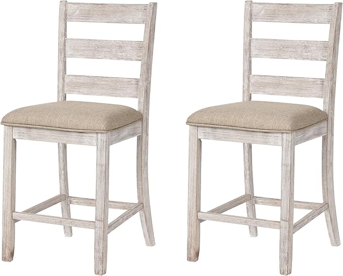 Signature Design by Ashley Skempton 24" Counter Height Upholstered Barstool, Set of 2, Antique White