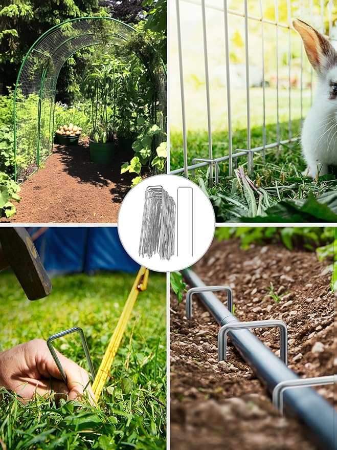 GROWNEER Landscape Staples Anti-Rust, 6 Inch 150pcs Garden Stakes, Galvanized Garden Staples, SOD Pins Yard Stakes for Securing Weed Fabric Barrier, Ground Cover, Artificial Turf, Dog Fence