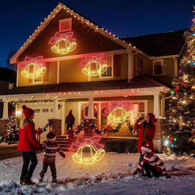 Joomer 33‘’ Christmas Lights Outdoor Bell Neon Super-Bright Large LED Christmas Light Decoration with Timer Waterproof for Outdoor Home Party Wall Hanging Holiday(Warm White & Red)