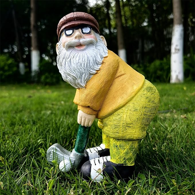 Garden Golfing Gnome Statue Decorative,Adorable Flower Bed Decor Gnome Sculpture for Patio Lawn