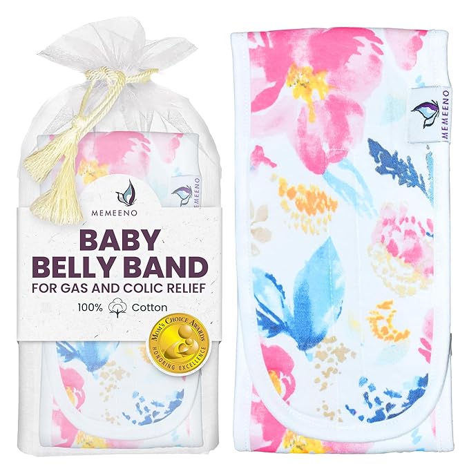 MEMEENO Belly Band for Baby Gas and Colic Relief - Heating Pad for Colic, Heated Tummy Wrap for Newborn infants, Aquarelle