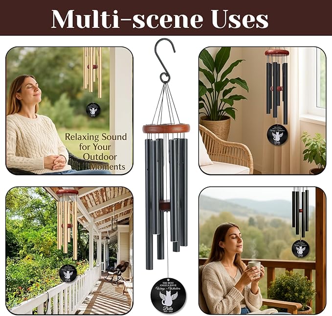 Personalized Cat Memorial Wind Chime – “The Best Angels Have Wings” Custom Engraved Name & Years – Pet Loss Sympathy Gift for Cat Lovers – Memorial Windchime for Friend Remembrance Décor
