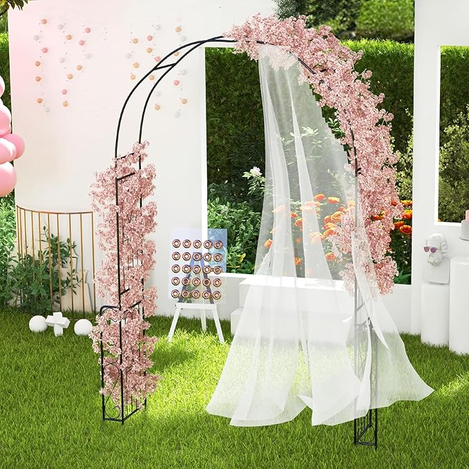 LDAILY 7.9 FT Garden Arch Trellis, Heavy Duty Arbor Pergola, Metal Frame Wedding Arch for Rose Clematis, Trellis for Climbing Plants Outdoor, Party, Ceremony, Garden, Yard, Home Decoration