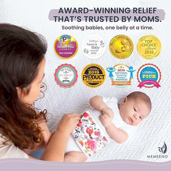 MEMEENO Baby Belly Band for Gas and Colic Relief - Heating Pad, Tummy Wrap for Infants and Newborns, Floral