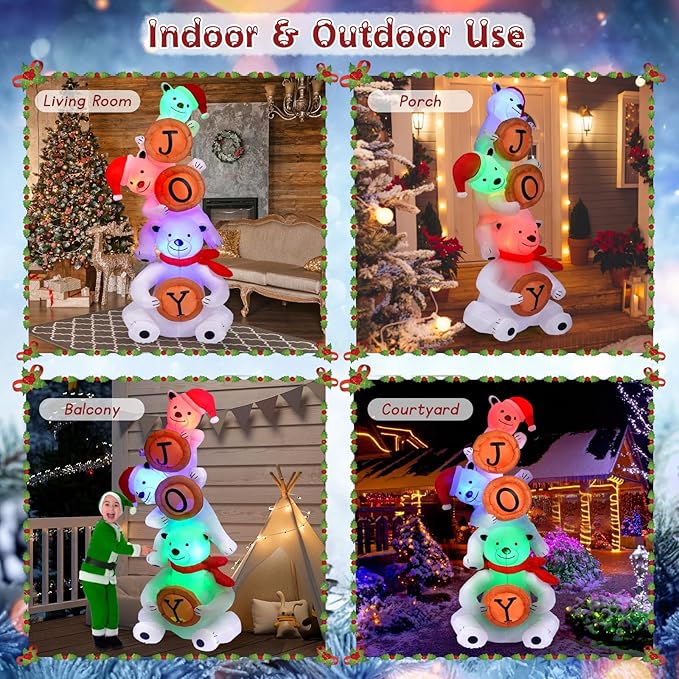 Outdoor Christmas Inflatable Decorations,8FT Christmas Inflatables Polar Bear, Outdoor Christmas Decorations with Built-in Flashing LED Lights, Blow Up Yard Decor for Lawn Garden Xmas Party