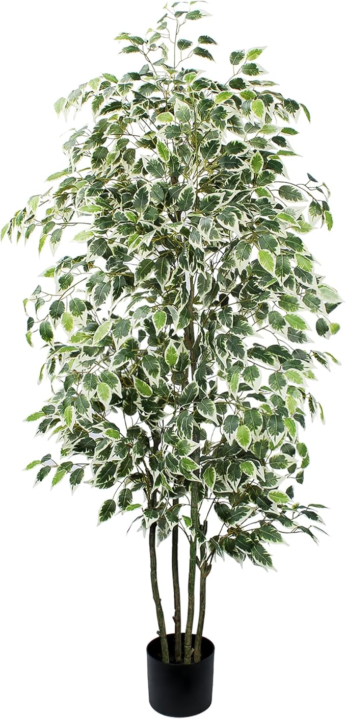 6 FT Artificial Ficus Tree 600 Leaves Faux Plants Indoor Tall with Black Pot Large Fake Tree for Home Office Living Room Decor