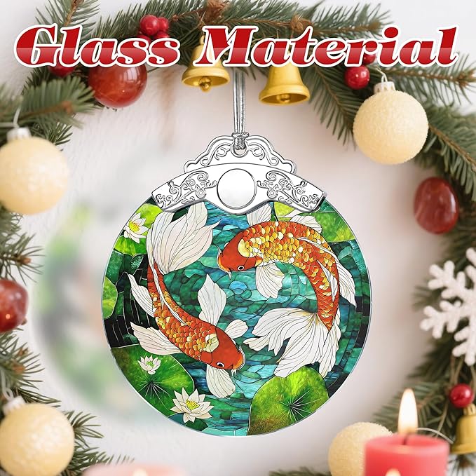 Koi Fish Stained Glass Ornament - Christmas Decorations for Tree | Christmas Ornaments | Koi Fish Art Decor – Holiday Party Gifts | Xmas Gifts | Gift Exchange | Gift Idea
