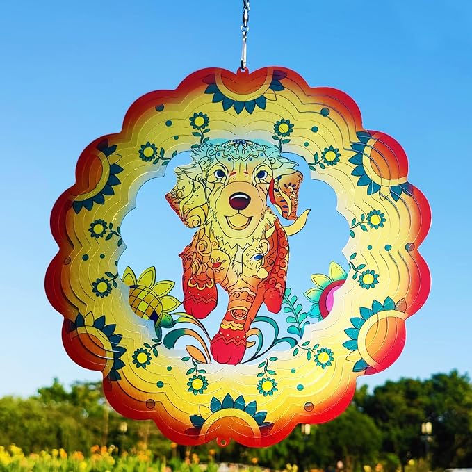 DJUAN Dog Stainless Steel Wind Spinners- Dog Memorial Gifts for Women Mom Grandma Wife, Pet Memorial Wind Spinner for Outdoor Garden Decor,12 inch Hanging Wind Spinner for Dog Lovers Gifts