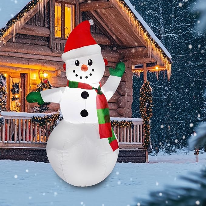 Mimi Funn 4FT Christmas Snowman Inflatables Blow Up Yard Decorations, Christmas Blow Up Snowman with Colorful Scarf for Indoor Outdoor Yard Garden Decorations