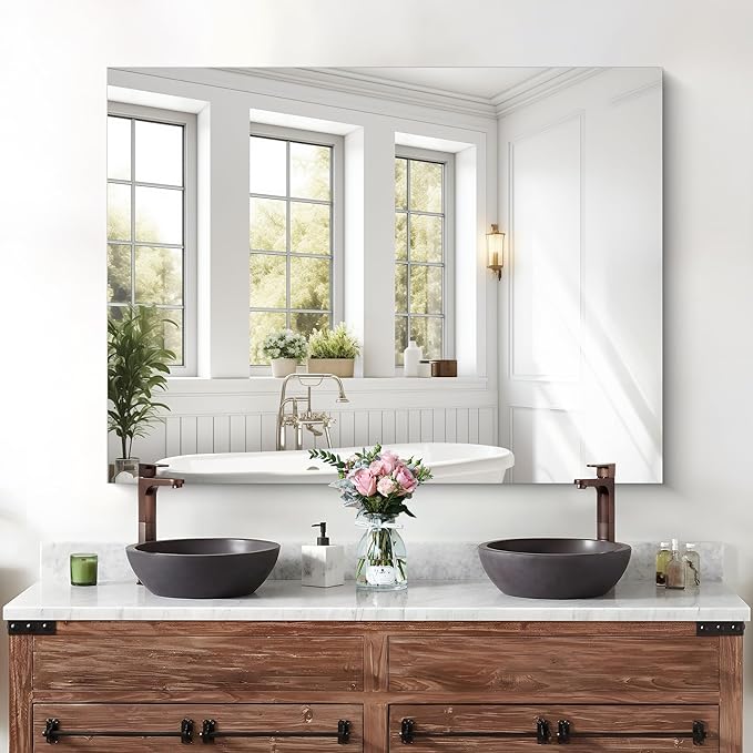 KOCUUY Frameless Mirror, 36"x48" Bathroom Mirror for Over Sink, Unframed Vanity Mirror, Large Rectangle Mirror for Bathroom, Bedroom, Living Room, Entryway, Upgraded Shatterproof