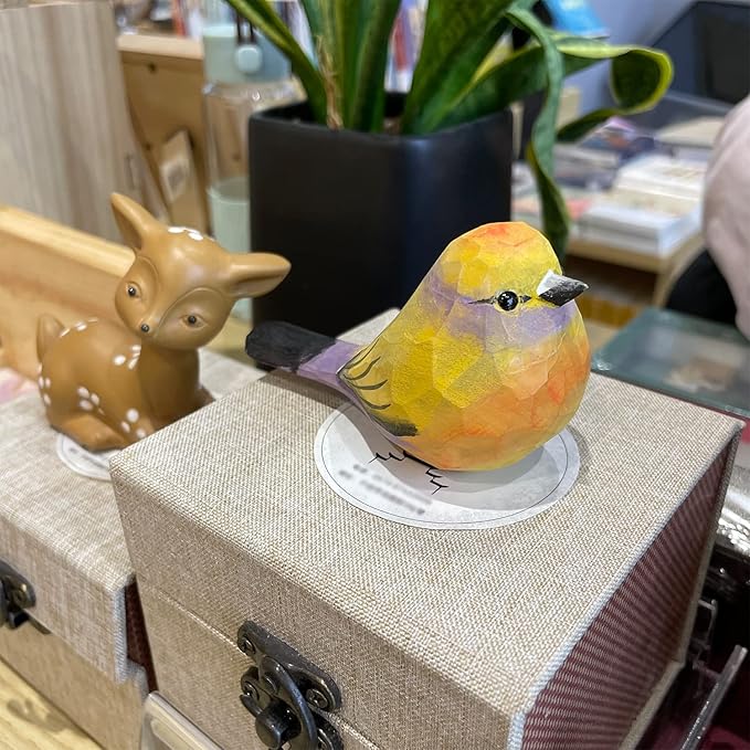 Handmade Wooden Carved Bird Decor Sculpted Hand-Painted Bird Figurines Small Home Decor Bird Statue Shelf Decor BFF Gifts for Bird Lovers (Leptopoecile sophiae)