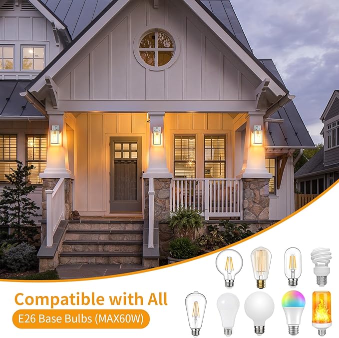 2 Pack White Motion Sensor Outdoor Light Fixtures Wall Mount, Dusk to Dawn Front Porch Lights for House, Exterior Wall Sconce, Waterproof Lantern Lamp,Outside Coach Light for Garage Entryway Yard