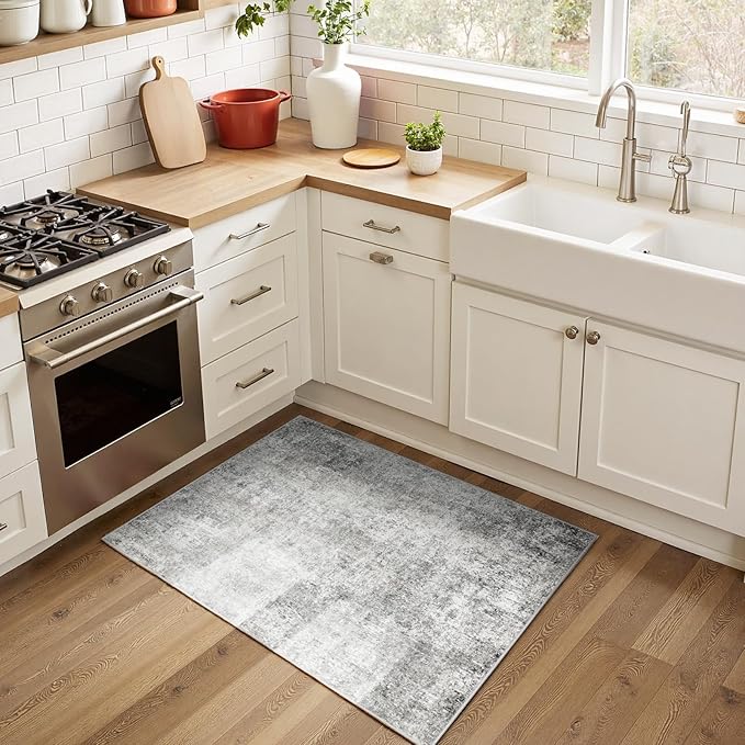 Washable Area Rugs 2'x3' Non-Slip Modern Abstract Soft for Living Room Entryway Bedroom Nursery, Print Pattern, Gray White Grey
