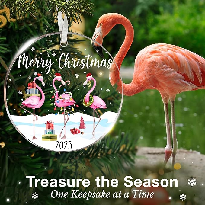 Flamingo Christmas Ornaments - Pink Flamingo Ornaments for Christmas Tree, Novelty Holiday Flamingo Gifts for Bird Lovers, Unique Ornament Celebrating A Tropical Holiday Theme