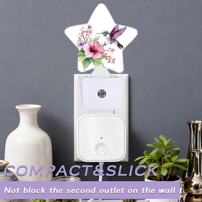 Night Light,Hummingbird Night Lights Plug into Wall Pink Flower Decorations for Bedroom Bathroom,Dusk to Dawn Sensor Kitchen Hallway Stairs Energy Efficient Desk Lamp