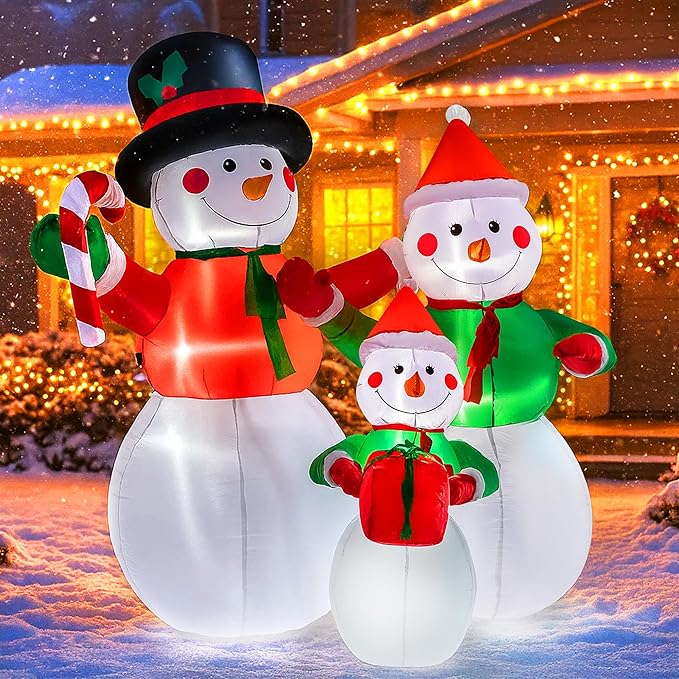 VIVOHOME 6FT Christmas Inflatable Outdoor Decoration, Snowman Family, Navidad Blow Up Yard Decor with Built-in LED Light for Lawn, Garden, Party