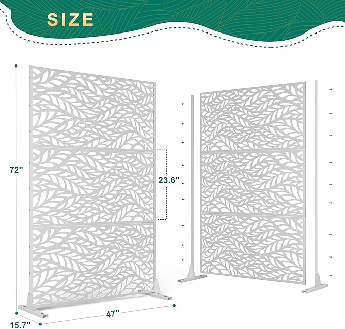 72" H×47" W Metal Privacy Screen Outdoor Privacy Screen Freestanding, Outdoor Privacy Screens and Panels for Patio Lawn Deck(Consists of 3 Panels)