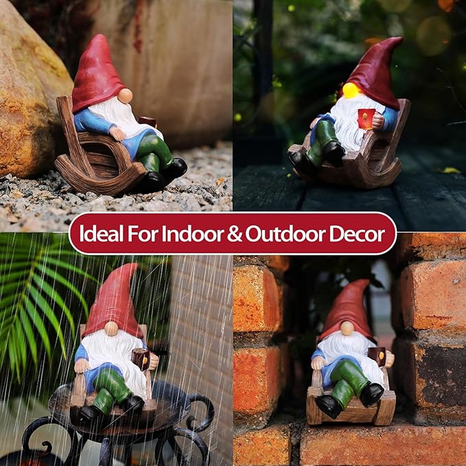 Solar Garden Gnomes Outdoor Statue with Solar Lights,7.1“ Figurine Lights Solar Garden Yard Decorations Outdoor Decorations for Patio,Yard,Lawn Ornament，Mom Gift Unique Housewarming Gifts