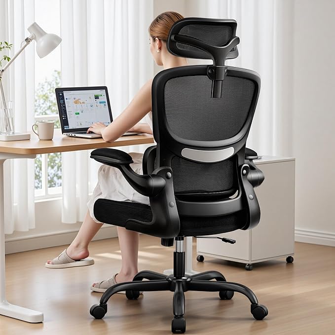 High Back Ergonomic Office Chair, Breathable Mesh Desk Chair with Lumbar Support, Adjustable Headrest, Flip-up Armrests, Computer Gaming Chair