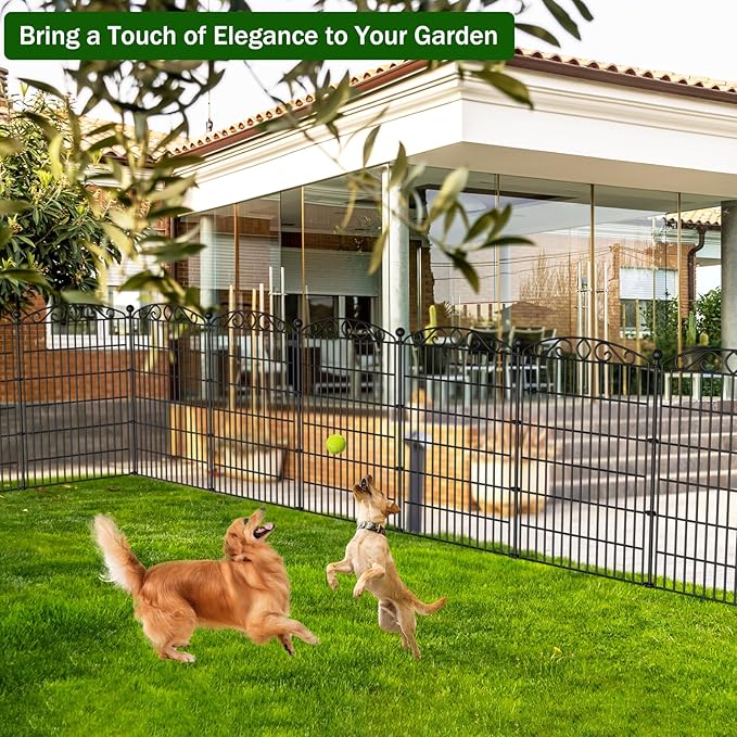Decorative Garden Fence 6 Panel - 42in H x 12.78ft L, No Dig Rustproof Metal Tall Animal Barrier for Dogs Rabbits, Outdoor Border for Yard, Patio, and Flower Beds