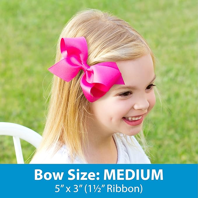 Wee Ones Girls' Classic Grosgrain Moonstitch Edge Hair Bow, No-Slip Hair Clip, Handmade, Light Orchid, Medium