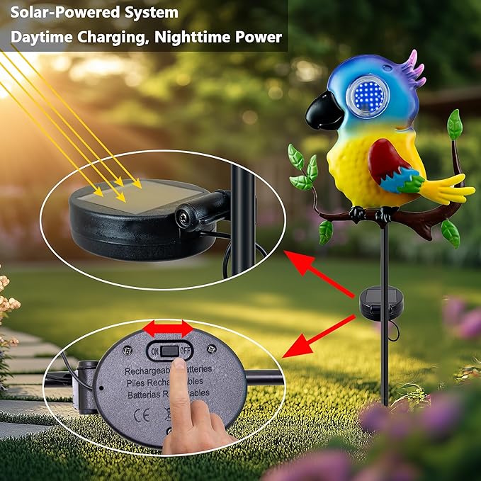 Parrot Solar Garden Lights Outdoor Waterproof, Christmas Metal Yard Decor Outdoor Solar Lights Decorative Stake for Pathway, Garden, Lawn, Patio, Driveway