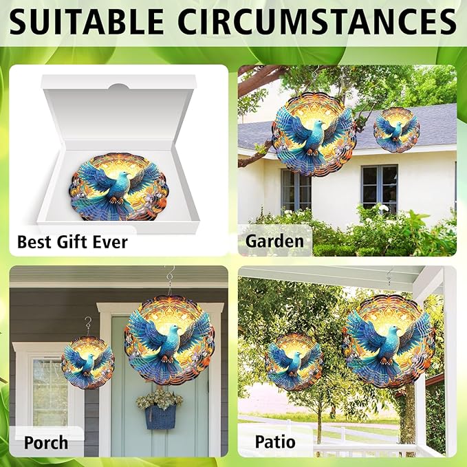 Dove Stained Glass Wind Spinner, Memorial Wind Spinner for Yard and Garden, Unique Gift, 3D Hanging Outdoor