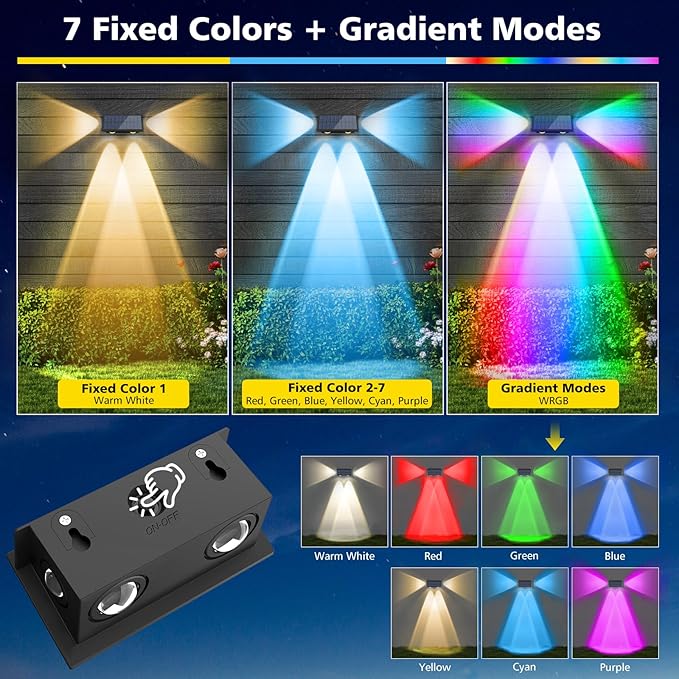 T-SUN Solar Fence Lights Outdoor, 7 Fixed Colors and Color Changing Fence Lights Solar Powered, IP65 Waterproof LED Dusk to Dawn Deck Light for Porch Backyard Wall Step Patio Railing Pool (6 Pack)