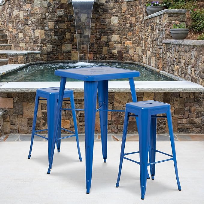Flash Furniture Lily 4 Pack Commercial Grade 30" High Backless Blue Metal Indoor-Outdoor Barstool with Square Seat
