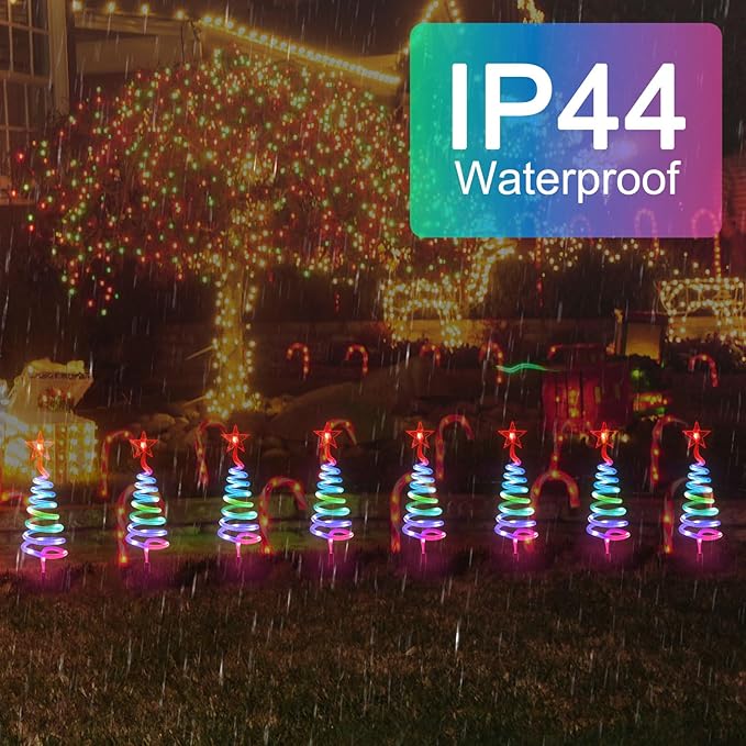 8 Pack Christmas Pathway Lights Outdoor, RGBW Smart Landscape Lights with APP & Remote Control, DIY Color Modes, Waterproof Connectable Yard Decor Lights with Music & Timer for Holiday Decorations