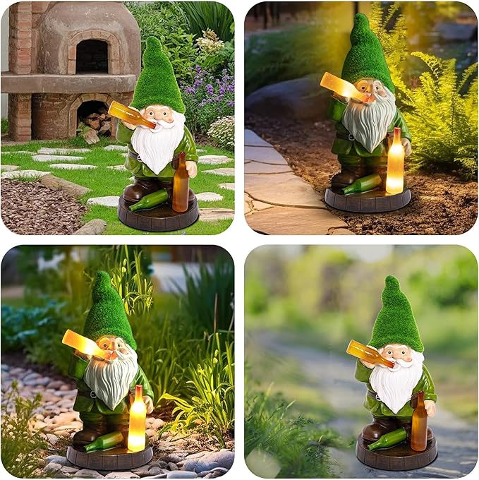 Topadorn Solar Gnome Garden Decor, Garden Gnome Sculptures with Solar LED Lights, 12'' Resin Outdoor Figurine for Yard Patio Decor Lawn Ornaments Porch Gifts