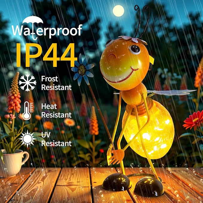 Solar Garden Statue Bee Decor,Outdoor Decorative Tabletop Lanterns,Outdoor Bee Figurines Decorations for Patio Yard Lawn Ornaments,Birthday Gifts for Mom Women Grandma