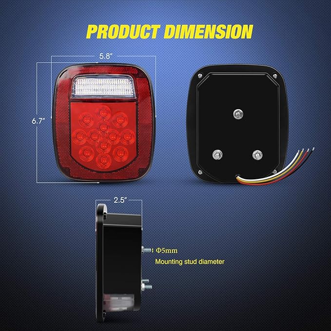 Nilight - TL-21 2PCS 39 LED Universal Stop Turn Tail Light for Truck Trailer Boat Jeep, 12V Stud Mounted Red/White Lamp