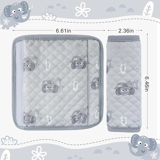 INFANZIA Car Seat Strap Covers for Infants Babies, Soft Carseat Shoulder Pads for Kids, Double-Sided Use Seatbelt Cushion Covers for Stroller, Pushchair & High Chair (Gray)