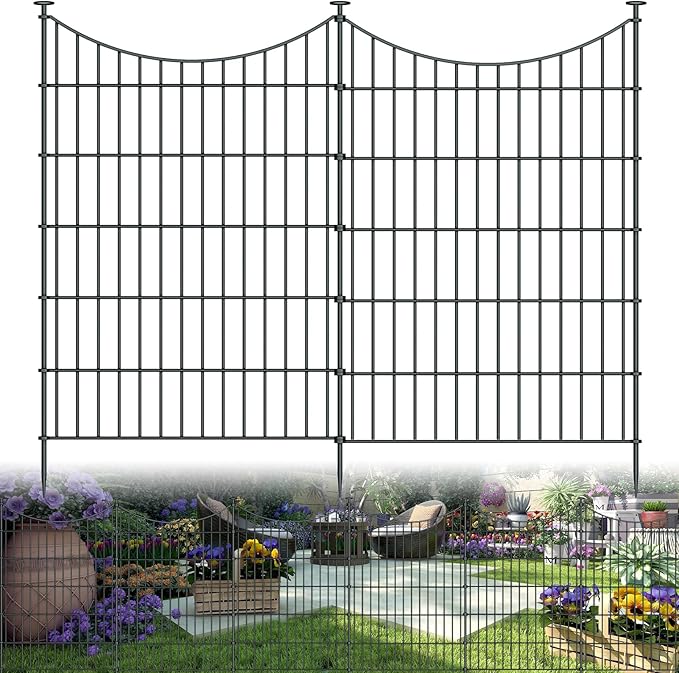 10 Panels Garden Fence Dog Fence Outdoor for Yard, 40in H x 23.6ft L Rustproof Metal Fencing with Ground Stakes | No Dig Animal Proof Containment for Pets/Rabbits | Durable Patio Security Panels