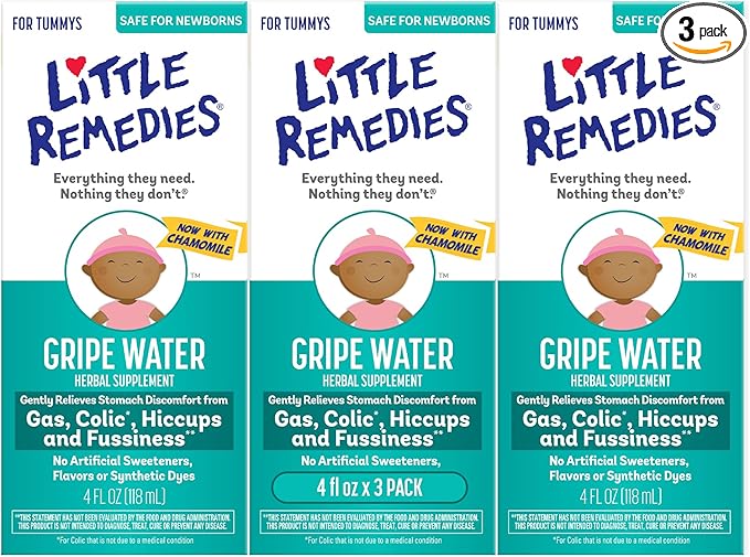 Little Remedies Gripe Water for Babies, With Chamomile, for Baby Gas Relief, No Alcohol or Artificial Dyes, 4 Fl Oz, Pack of 3