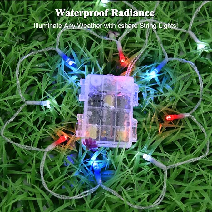cshare Red White and Blue Lights Battery Operated, 4th of July Lights with Timer Outdoor Waterproof 9.8ft 30 LED for 4th of July Independence Day Decorations Garland Party Garden