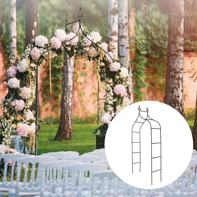 Garden Arch Trellis 8.4 Ft High x 4.6 Ft Wide, Dark Green Iron Arbor, Courtyard Arbor Trellis for Various Climbing Plants Rose, Outdoor Archway Wedding Ceremony Party