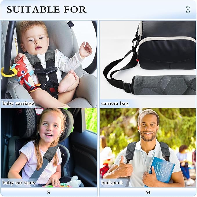 2 Pack Seatbelt Covers Seat Belt Cover Pad for Adults Boys Girls Car Seat Strap Covers Pads Cushion Universal Shoulder Strap Pad Protector for Backpack Camera Bag 6.5 Inch Dark Gray and Black Polygons