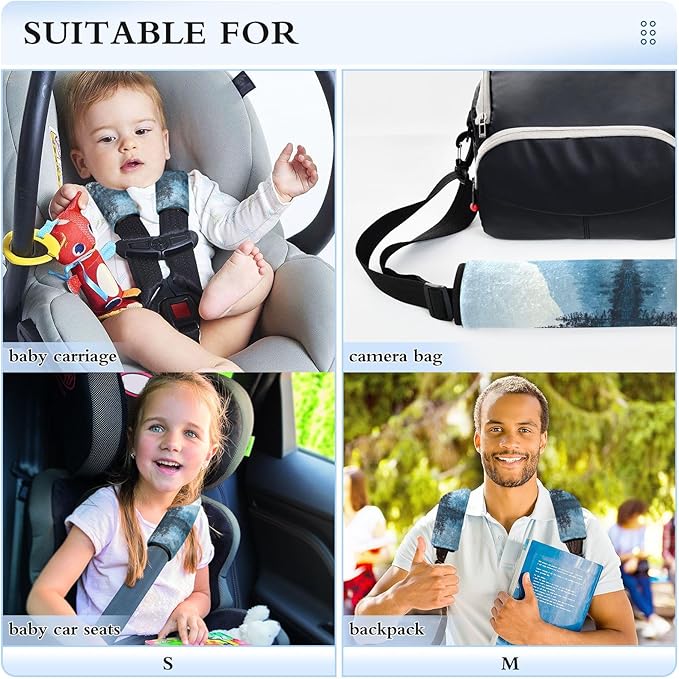 2 Pack Seatbelt Covers Seat Belt Cover Pad for Adults Boys Girls Car Seat Strap Covers Pads Cushion Universal Shoulder Strap Pad Protector for Backpack Camera Bag 6.5 Inch Winter Mountain and Mirrored