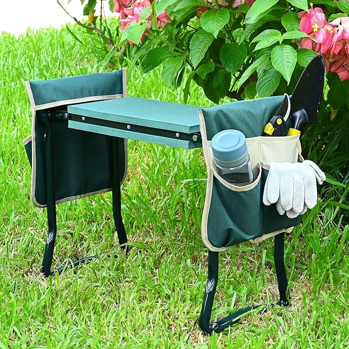 KVR Upgraded Garden Kneeler and Seat with Thicken & Widen Soft Kneeling Pad,Heavy Duty Foldable Gardener Stool with 2 Tool Pouches,Gardening Gifts for Women Mom Men Seniors¡­…