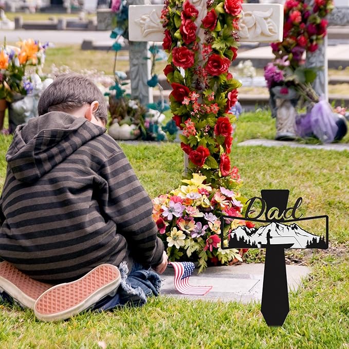 Dad Grave Decorations for Cemetery - Father Grave Markers for Humans Fishman Metal Memorial Sympathy Garden Stakes Plaques for Outdoors