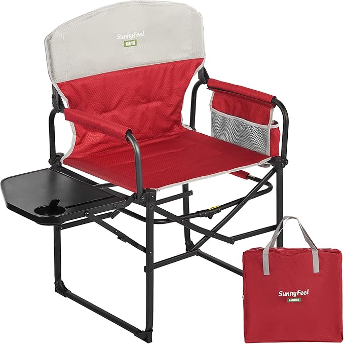 SUNNYFEEL Camping Directors Chair, Heavy Duty,Oversized Portable Folding Chair with Side Table, Pocket for Beach, Fishing,Trip,Picnic,Lawn,Concert Outdoor Foldable Camp Chairs